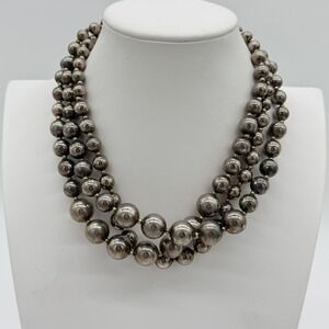 Vintage Dauplaise Triple Strand Graduated Bead Necklace Squash‎ Blossom Style